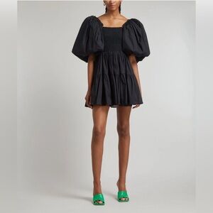 Aje Cherished Mini Smocked Dress Puff Sleeve Resort Cocktail Party 12 US 8